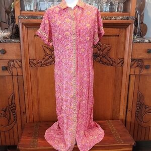 April Cornell Pink Floral Maxi Dress Size M